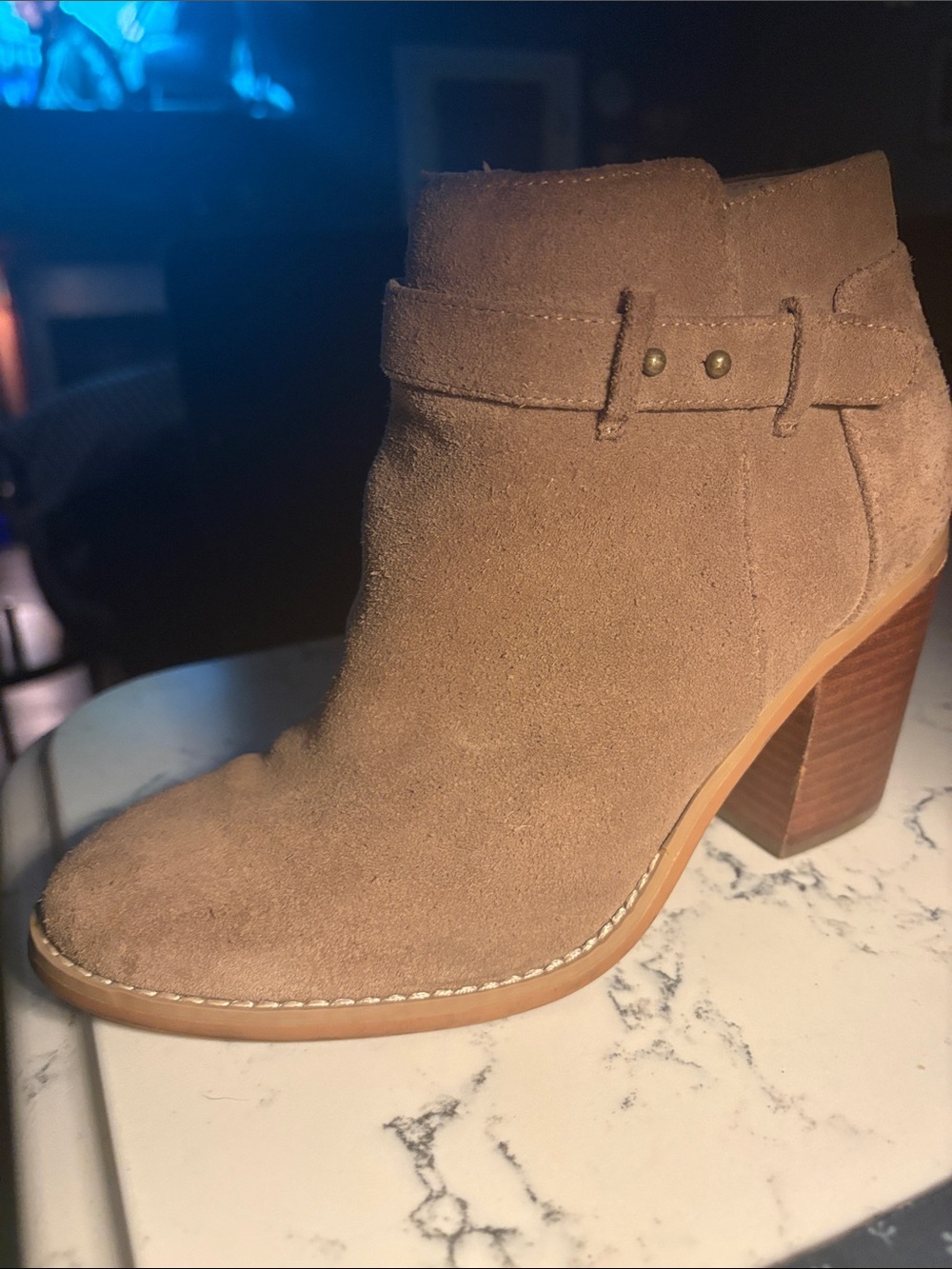 Sole Society Coffee Suede Ankle Booties with Block Heel